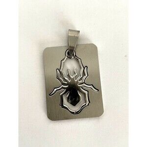 Stainless Steel Silver Tone Laser Cut Spider Dog Tag Pendant Halloween Jewelry